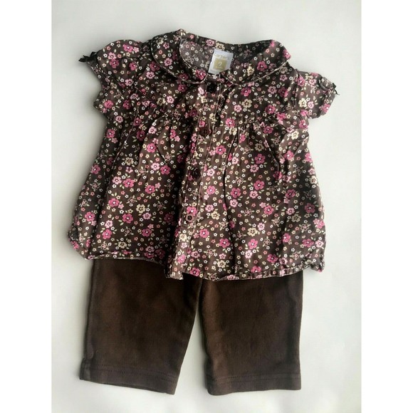 Girl's Size 9M 6-9 Months Two Piece Carter's Brown Floral Blouse Top & Pants - Picture 2 of 6